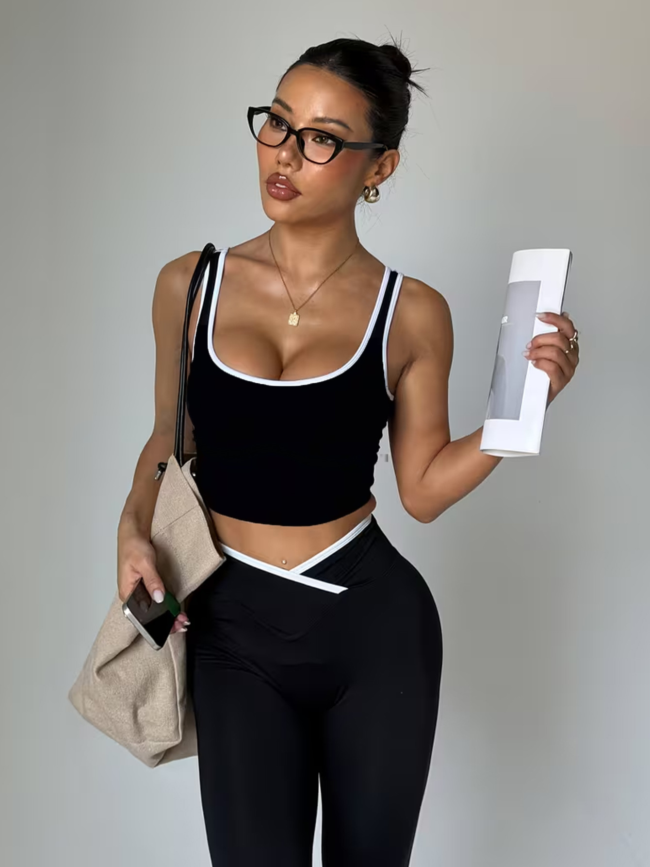 2Pcs Workout Set Sleeveless Bra Yoga Suit Crop Tank Top and High Waist Leggings